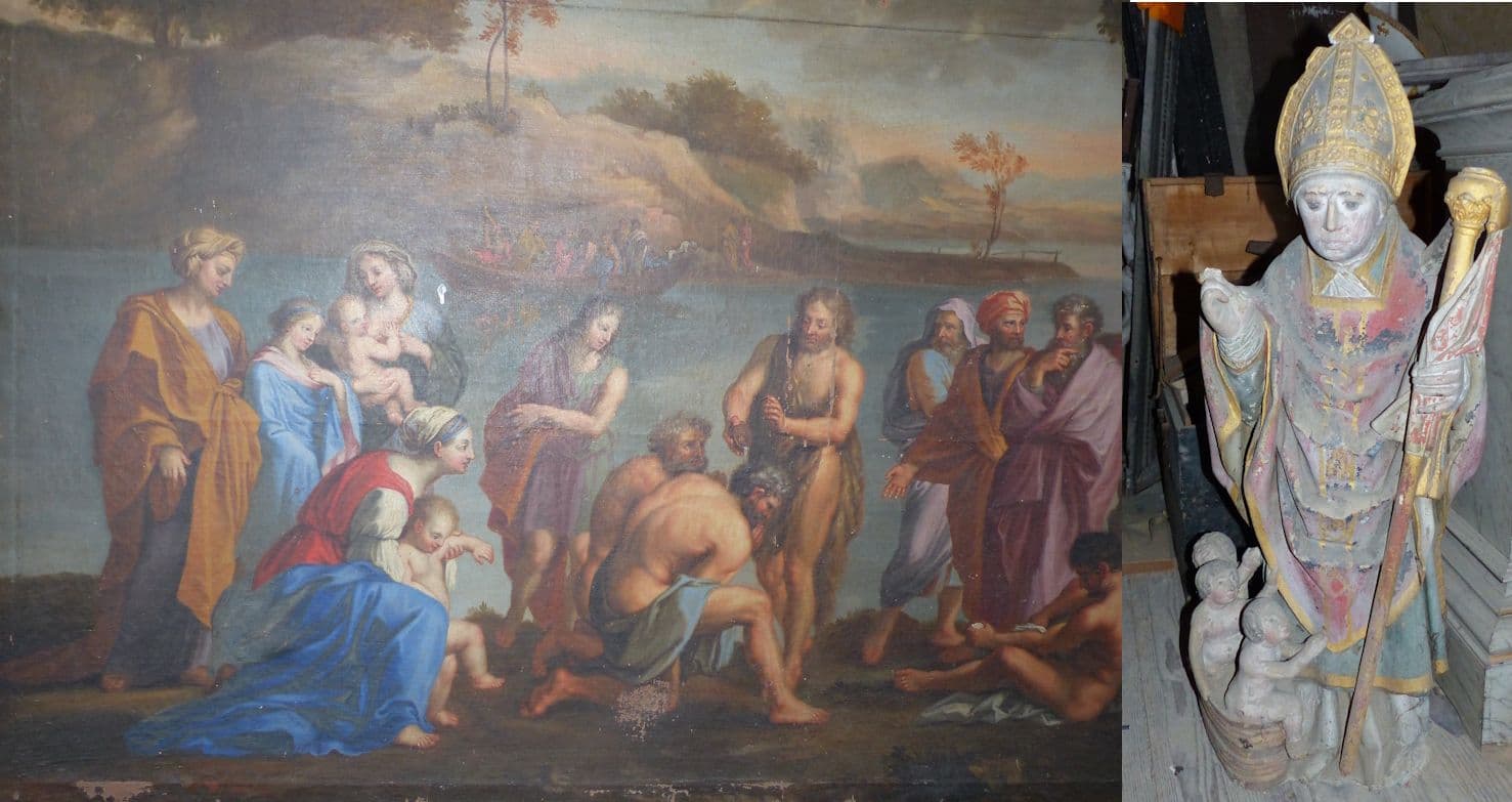 Tableau et statue de l'église de Chigny-les-Roses